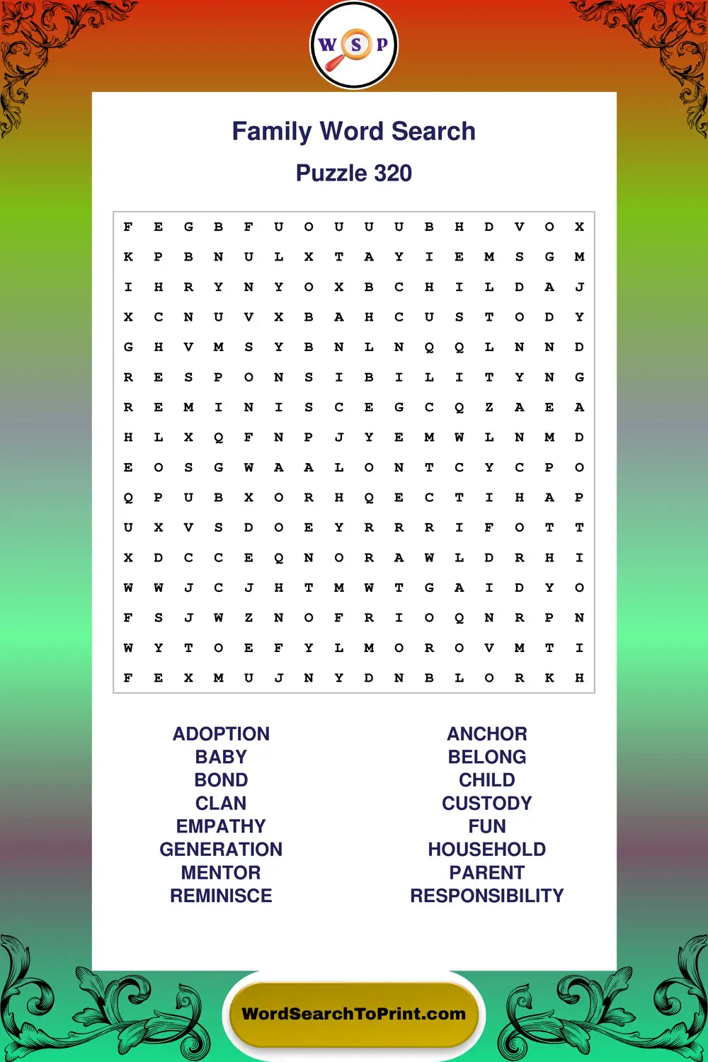 Family Word Search Puzzle 320