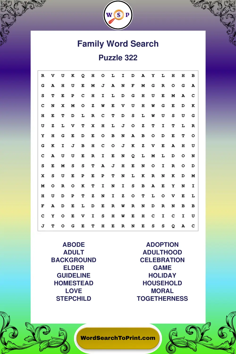 Family Word Search Puzzle 322