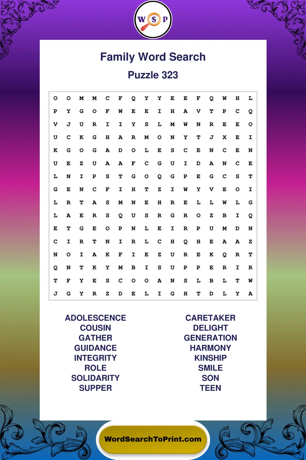Family Word Search Puzzle 323
