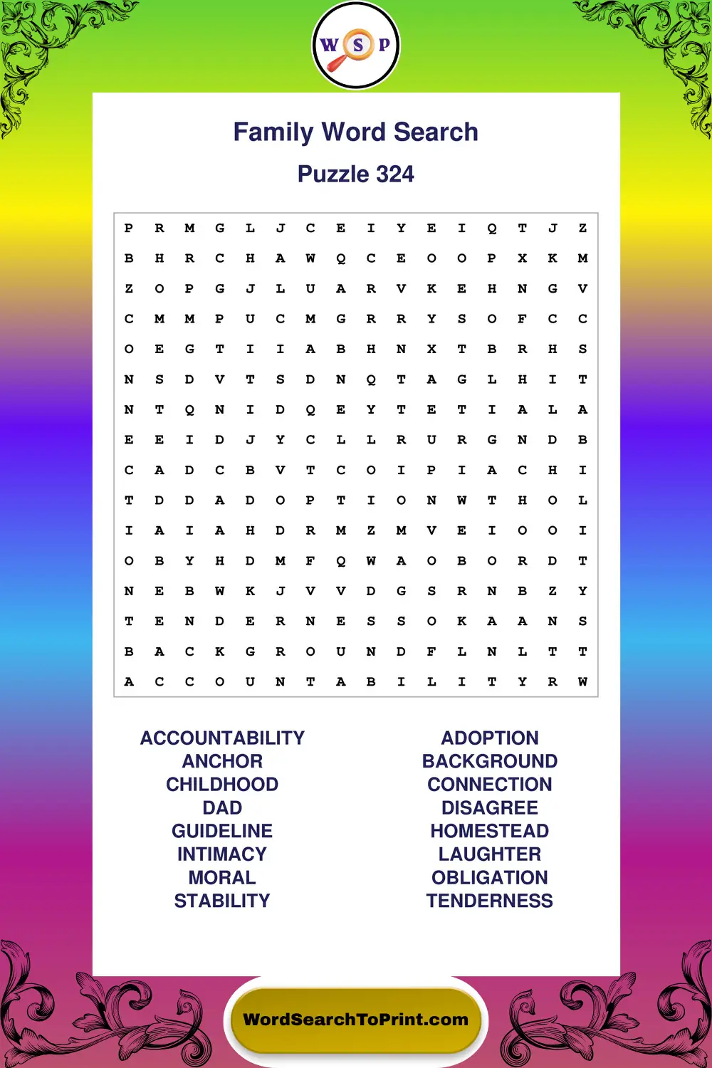 Family Word Search Puzzle 324