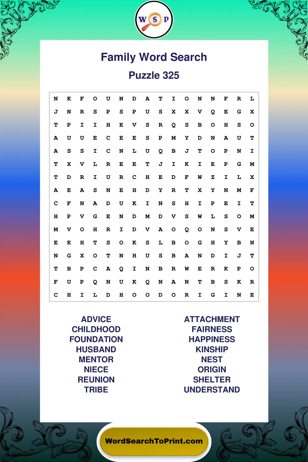 Family Word Search Puzzle 325