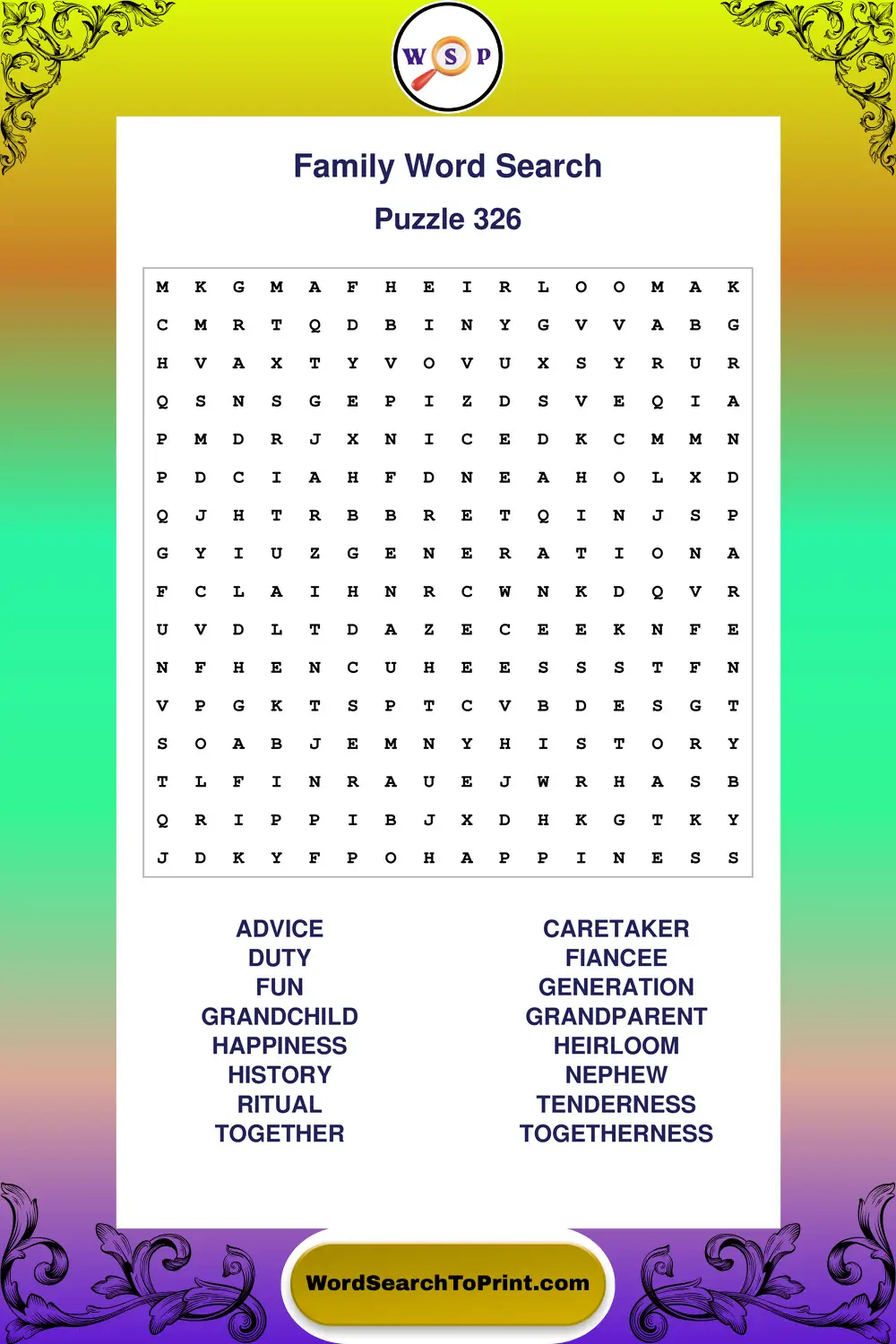 Family Word Search Puzzle 326