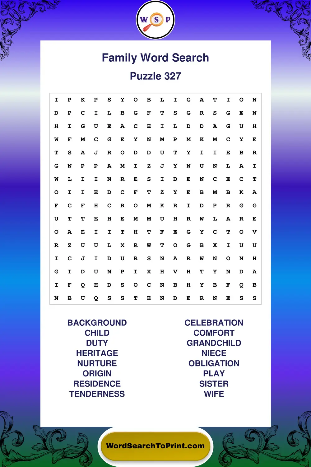 Family Word Search Puzzle 327