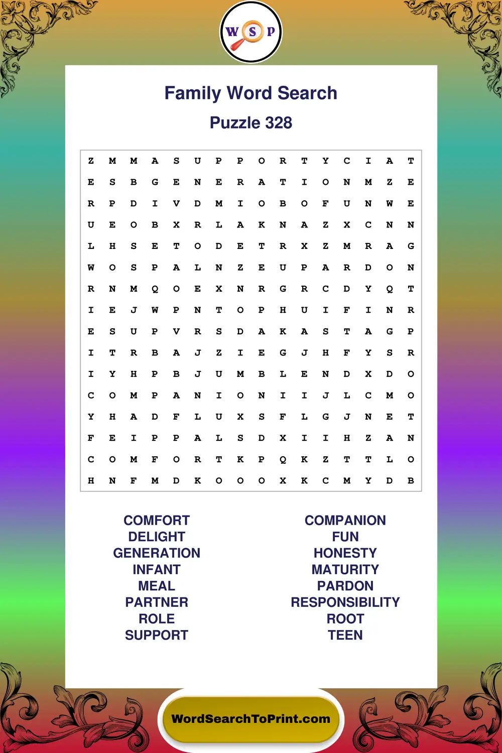 Family Word Search Puzzle 328