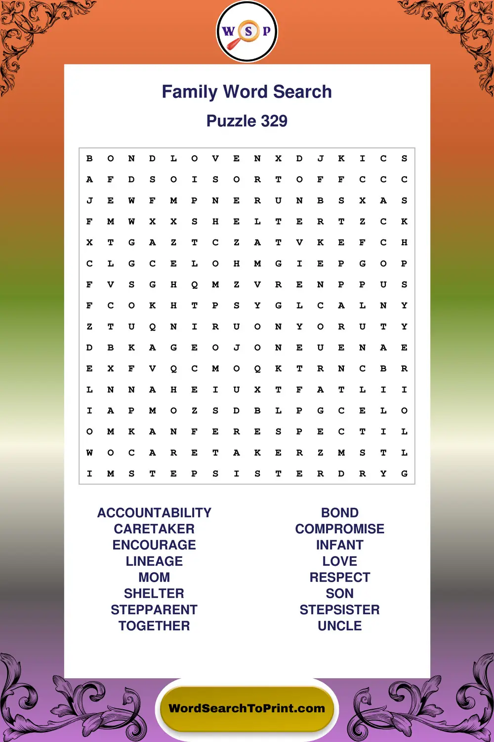 Family Word Search Puzzle 329