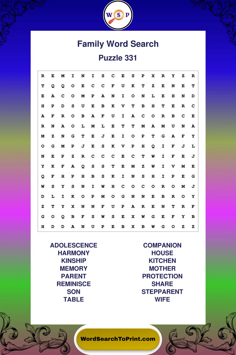 Family Word Search Puzzle 331