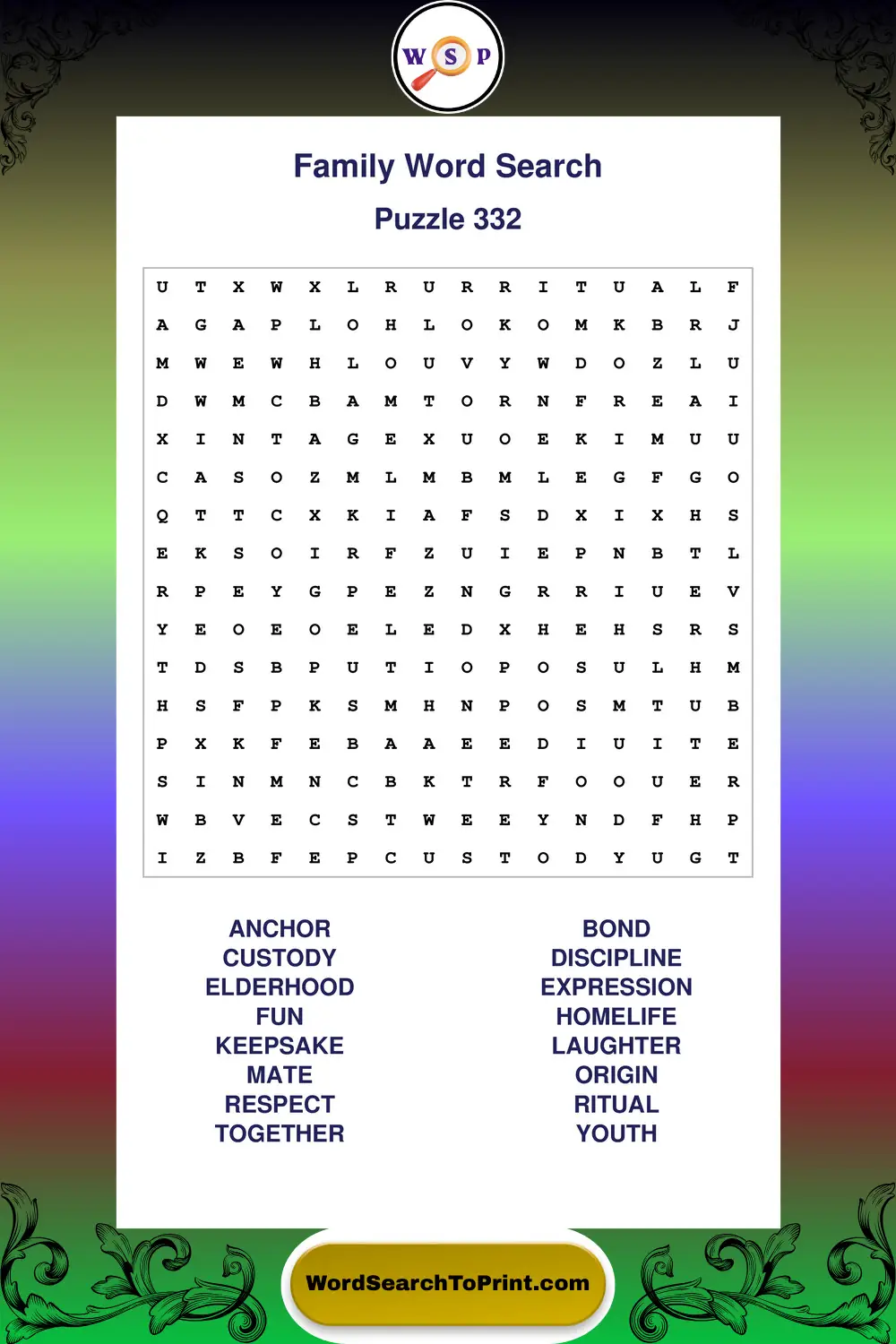 Family Word Search Puzzle 332
