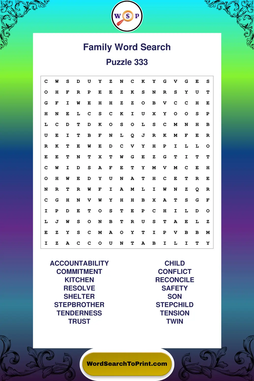 Family Word Search Puzzle 333