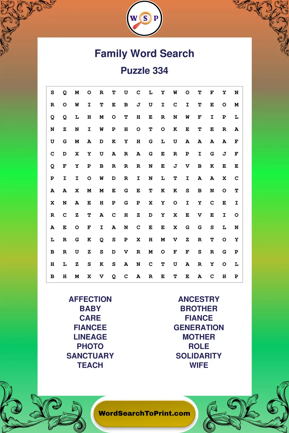 Family Word Search Puzzle 334