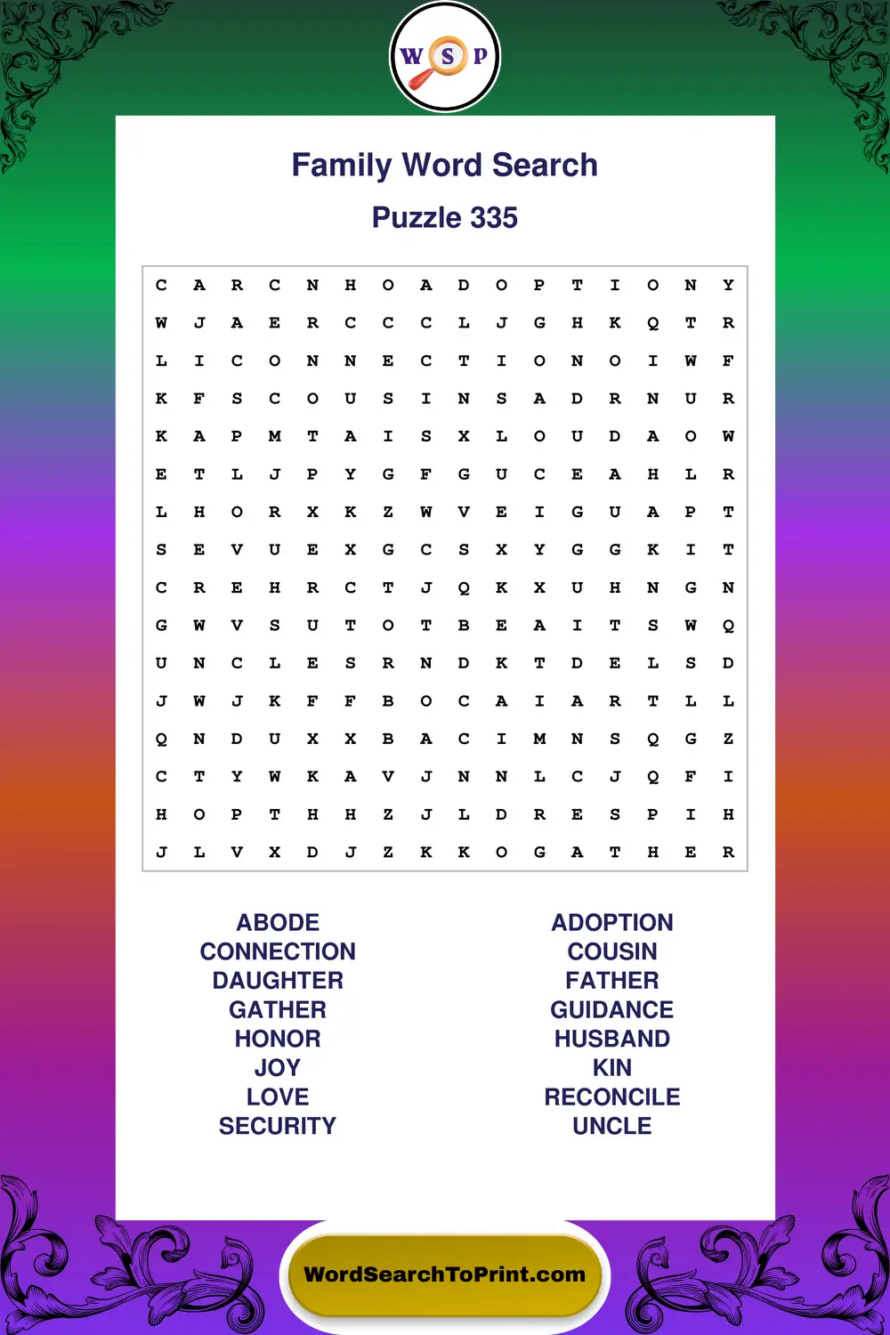 Family Word Search Puzzle 335