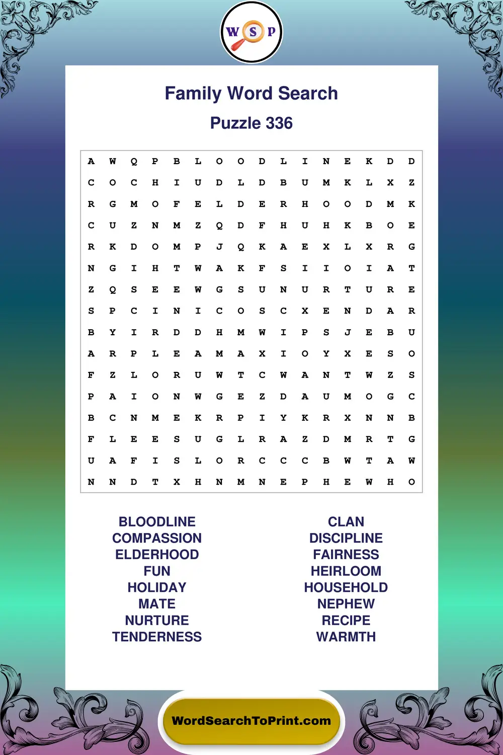 Family Word Search Puzzle 336