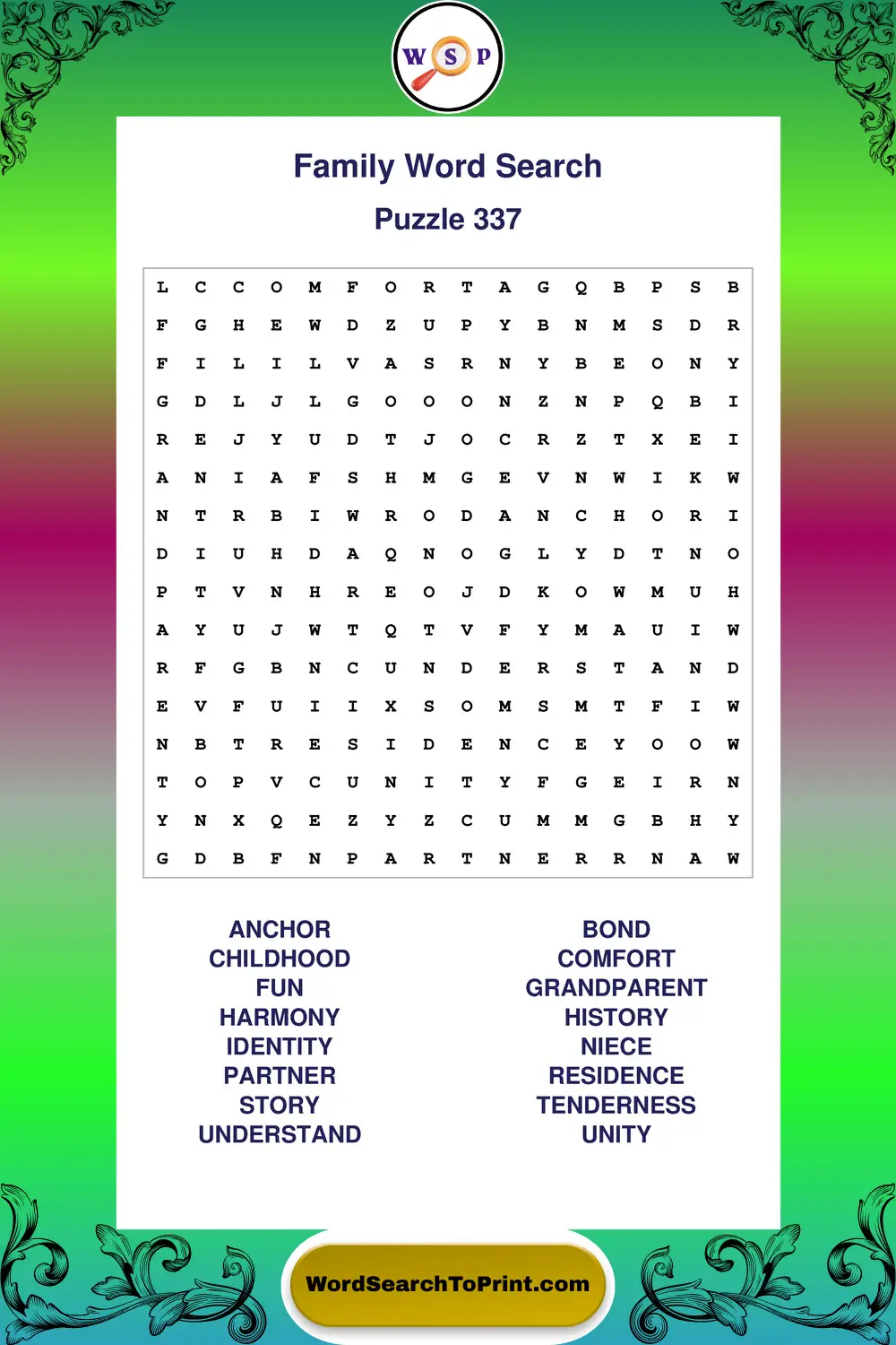 Family Word Search Puzzle 337