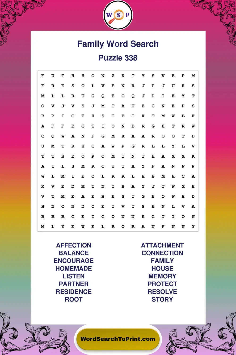 Family Word Search Puzzle 338