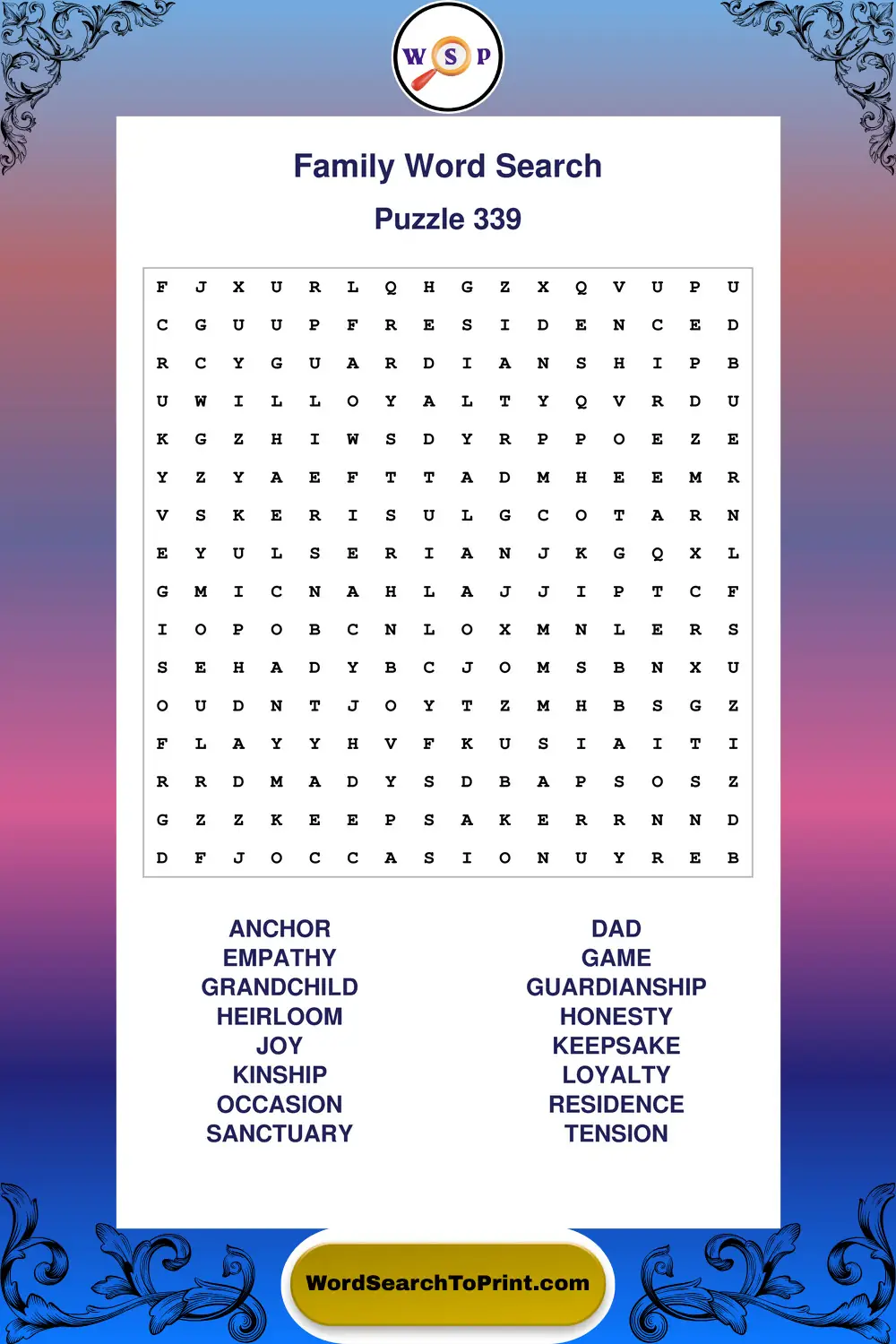 Family Word Search Puzzle 339