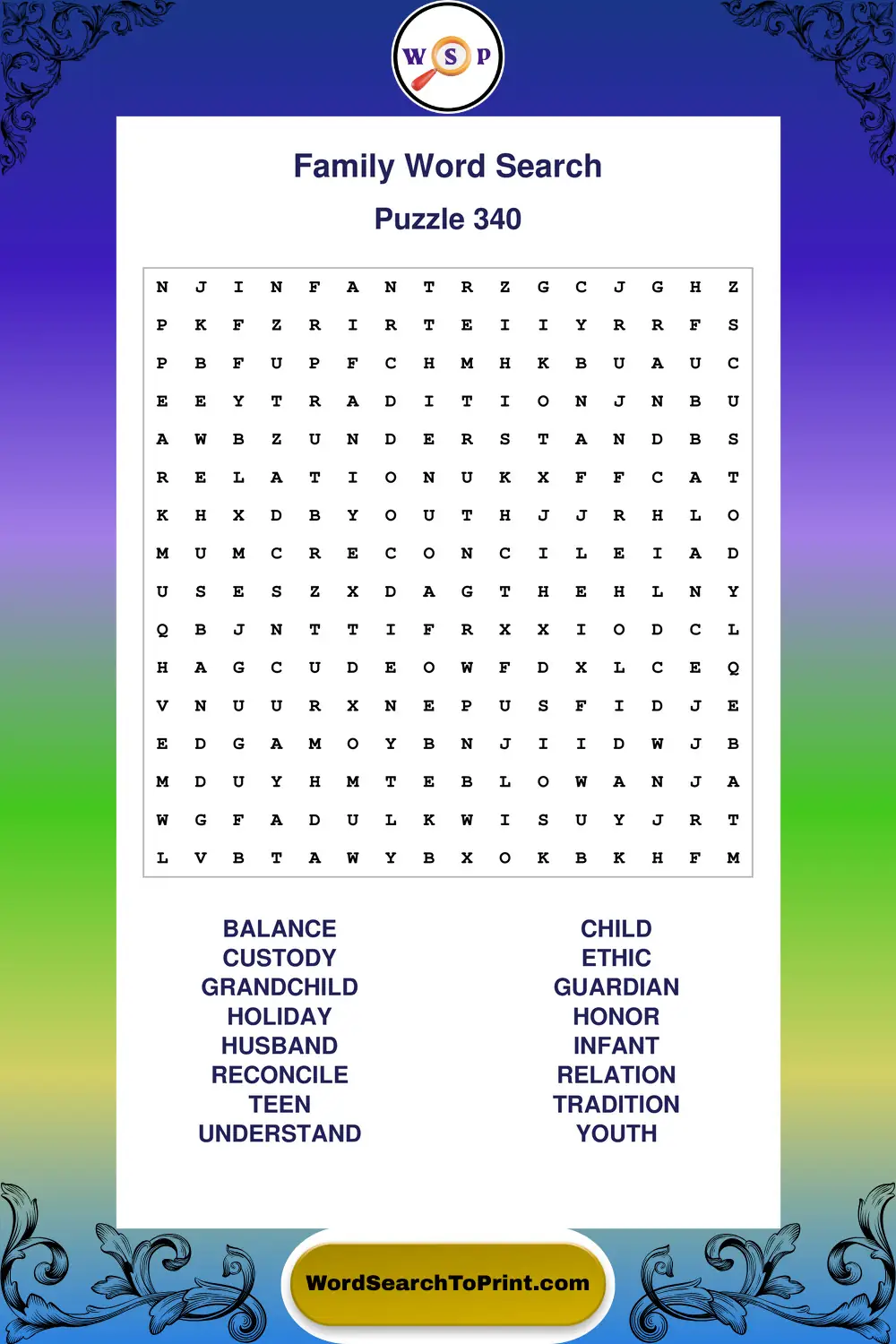 Family Word Search Puzzle 340