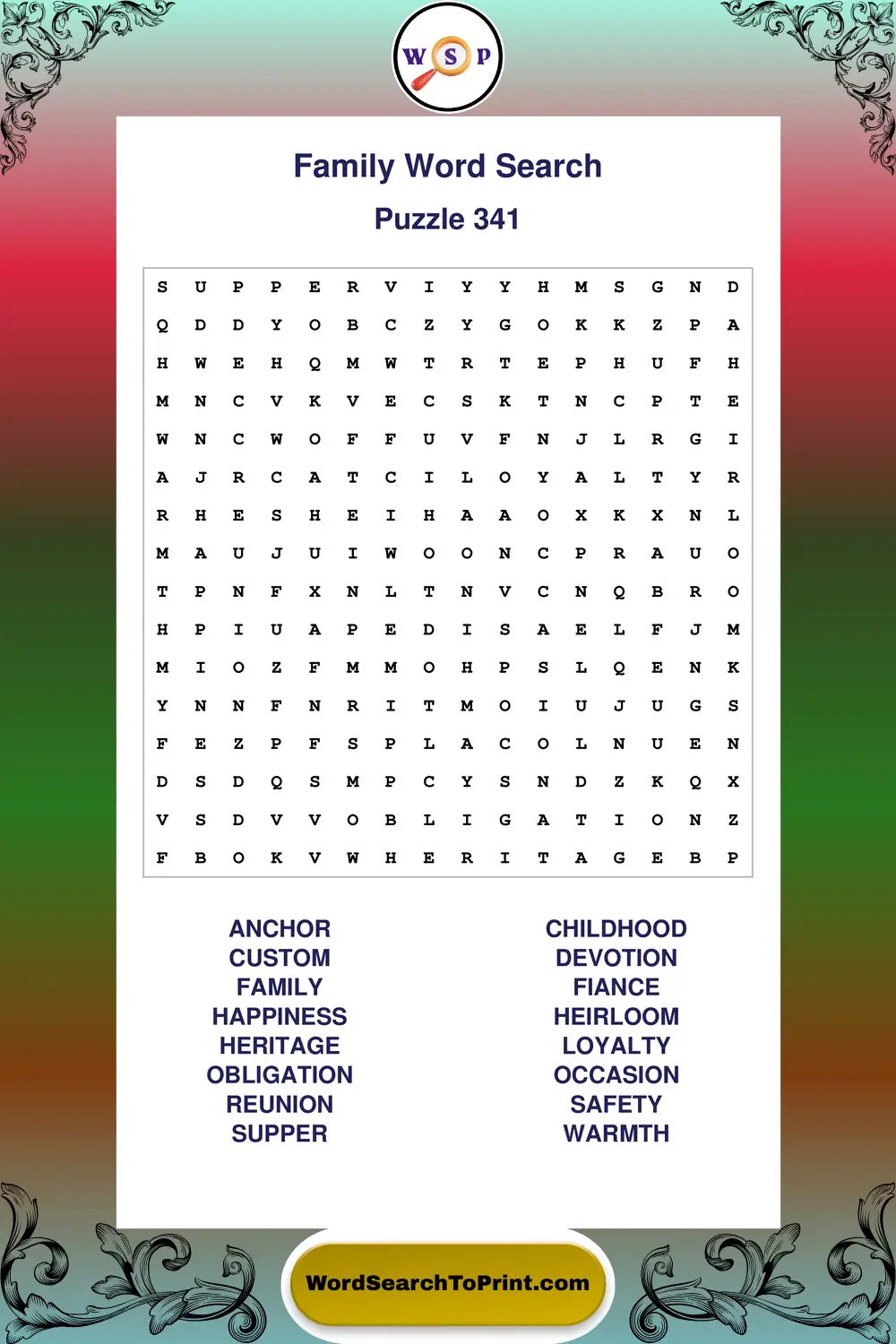 Family Word Search Puzzle 341