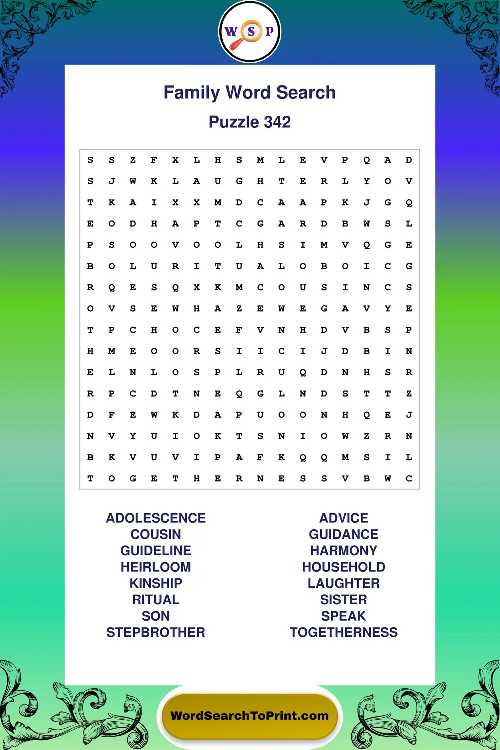 Family Word Search Puzzle 342