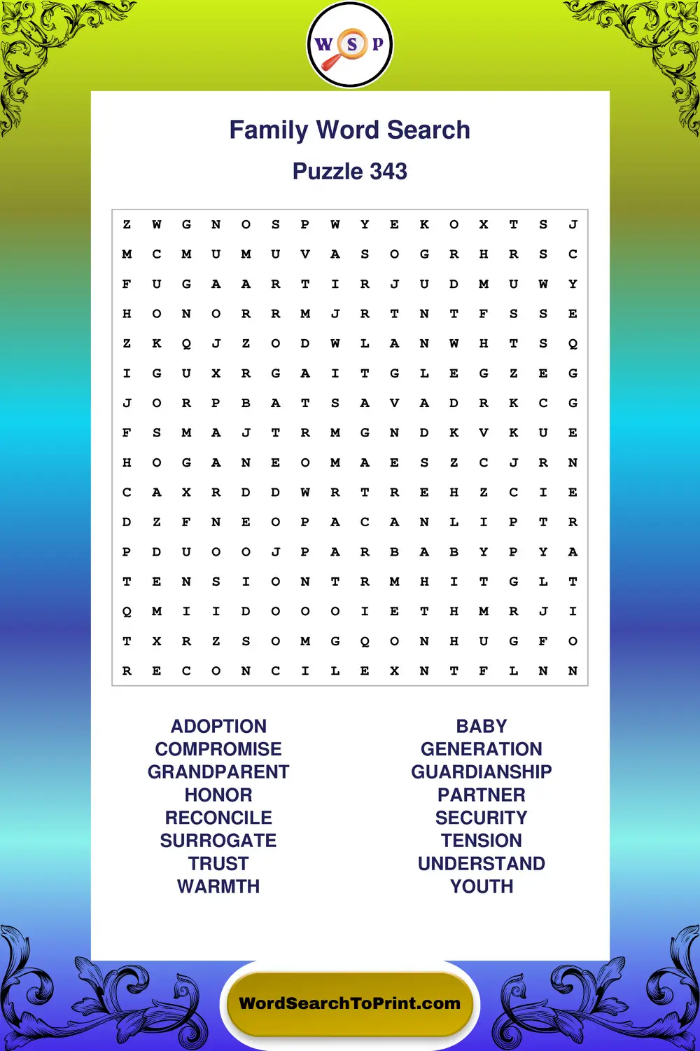 Family Word Search Puzzle 343