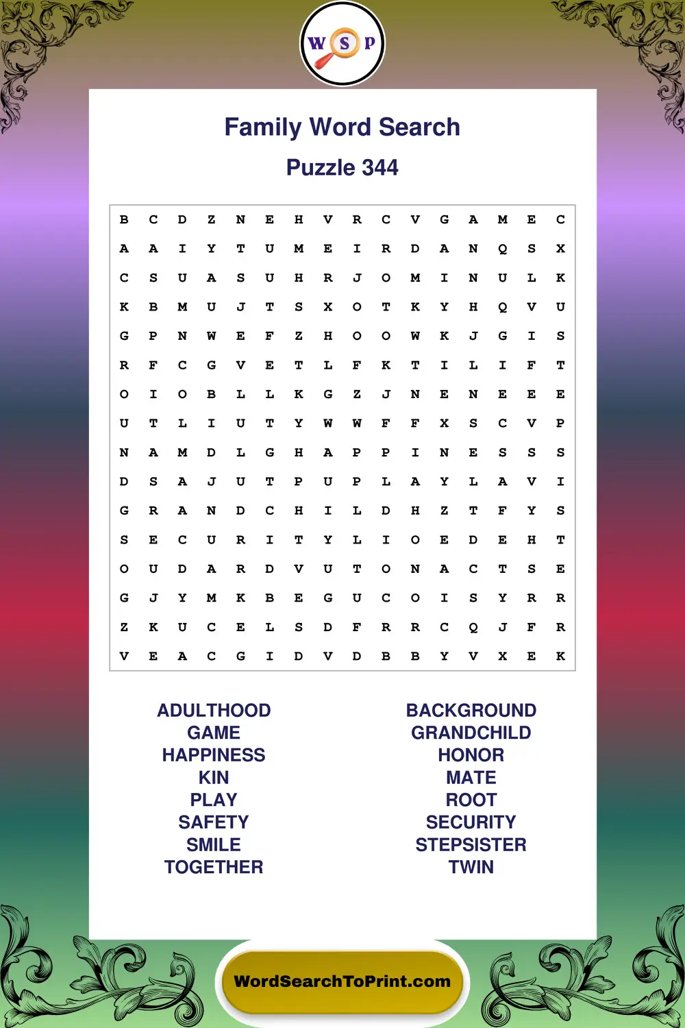Family Word Search Puzzle 344