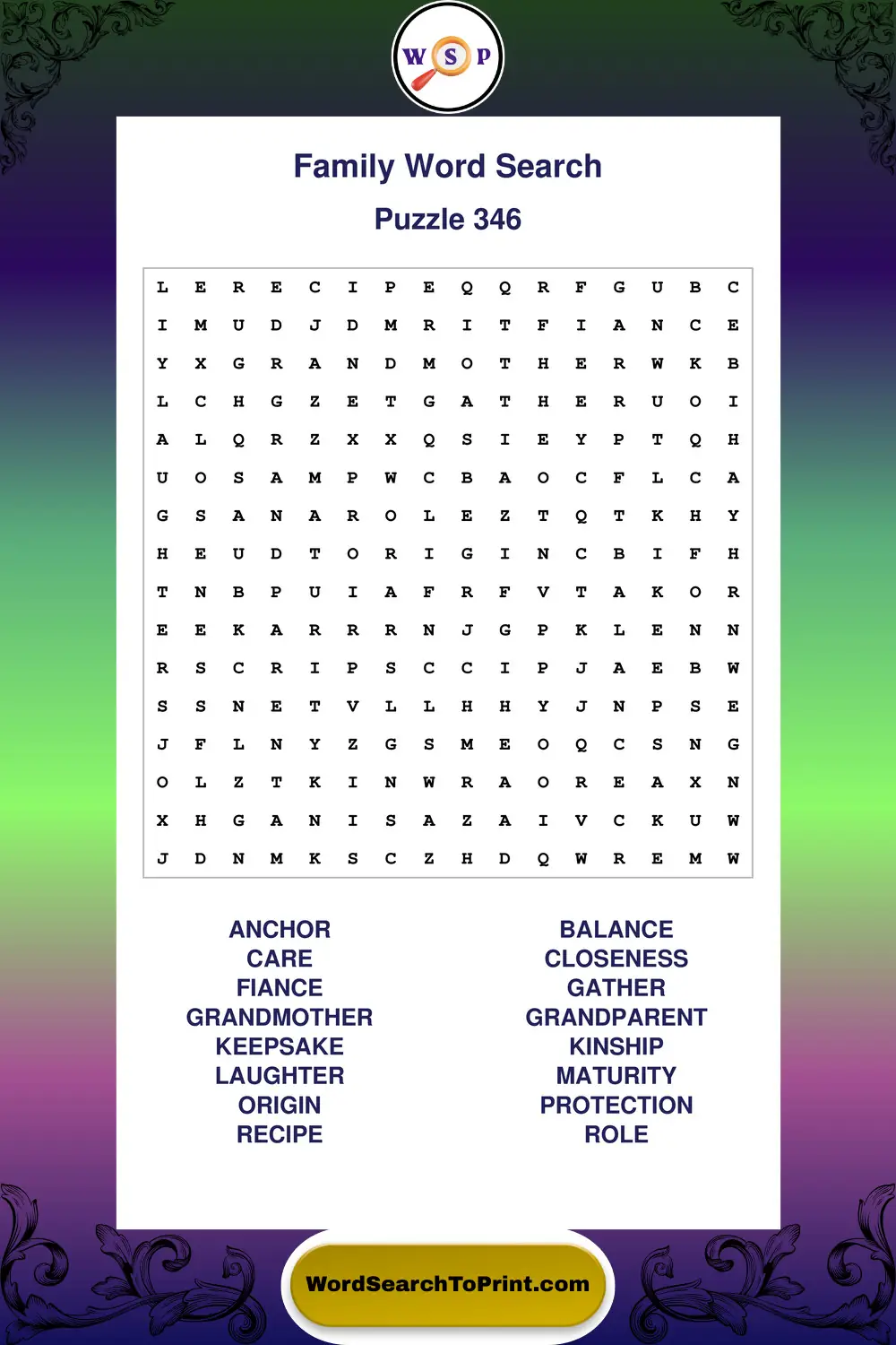 Family Word Search Puzzle 346