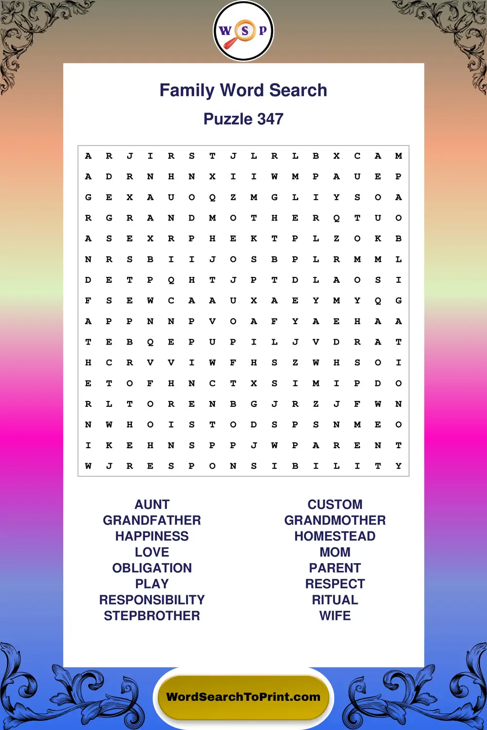 Family Word Search Puzzle 347