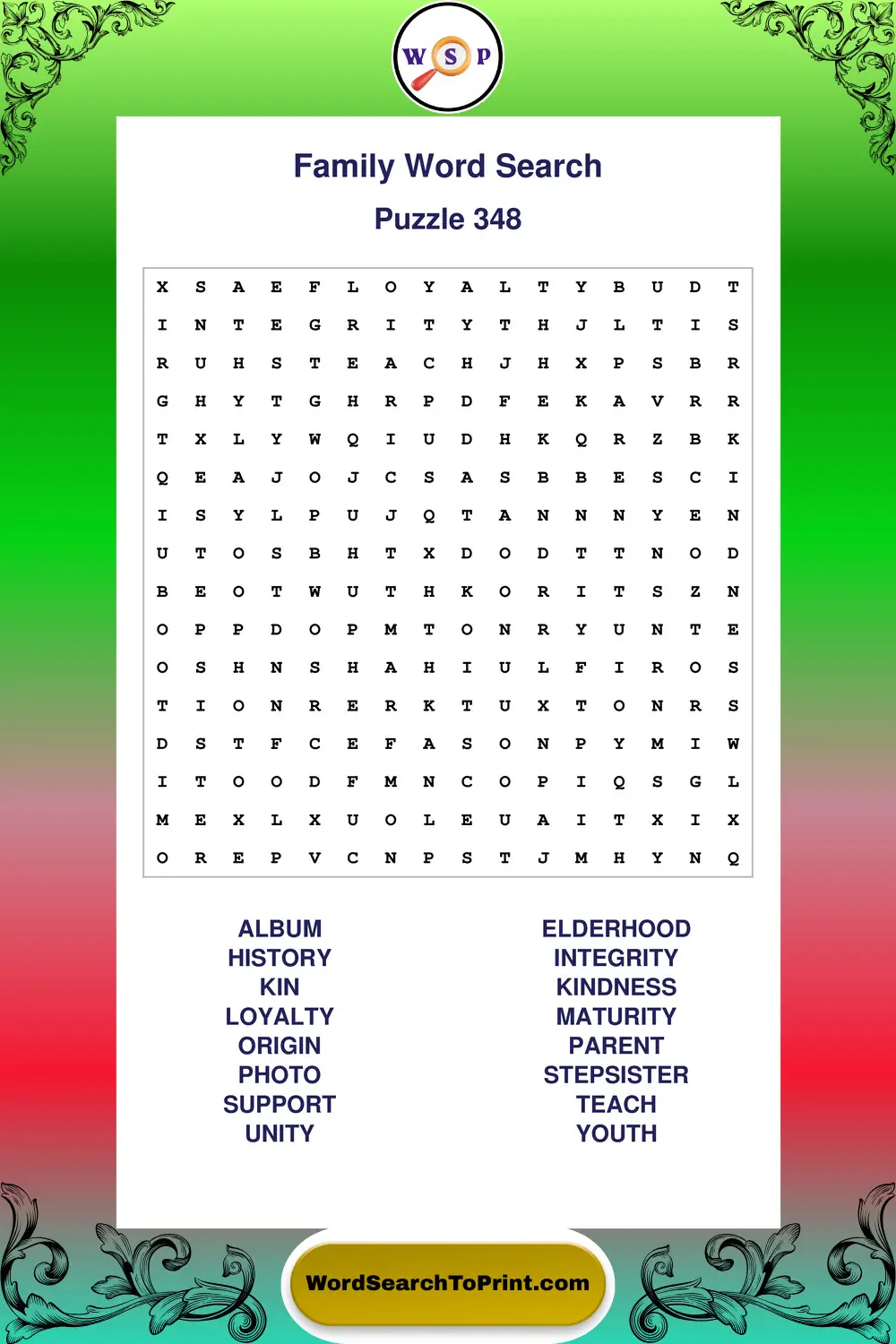 Family Word Search Puzzle 348
