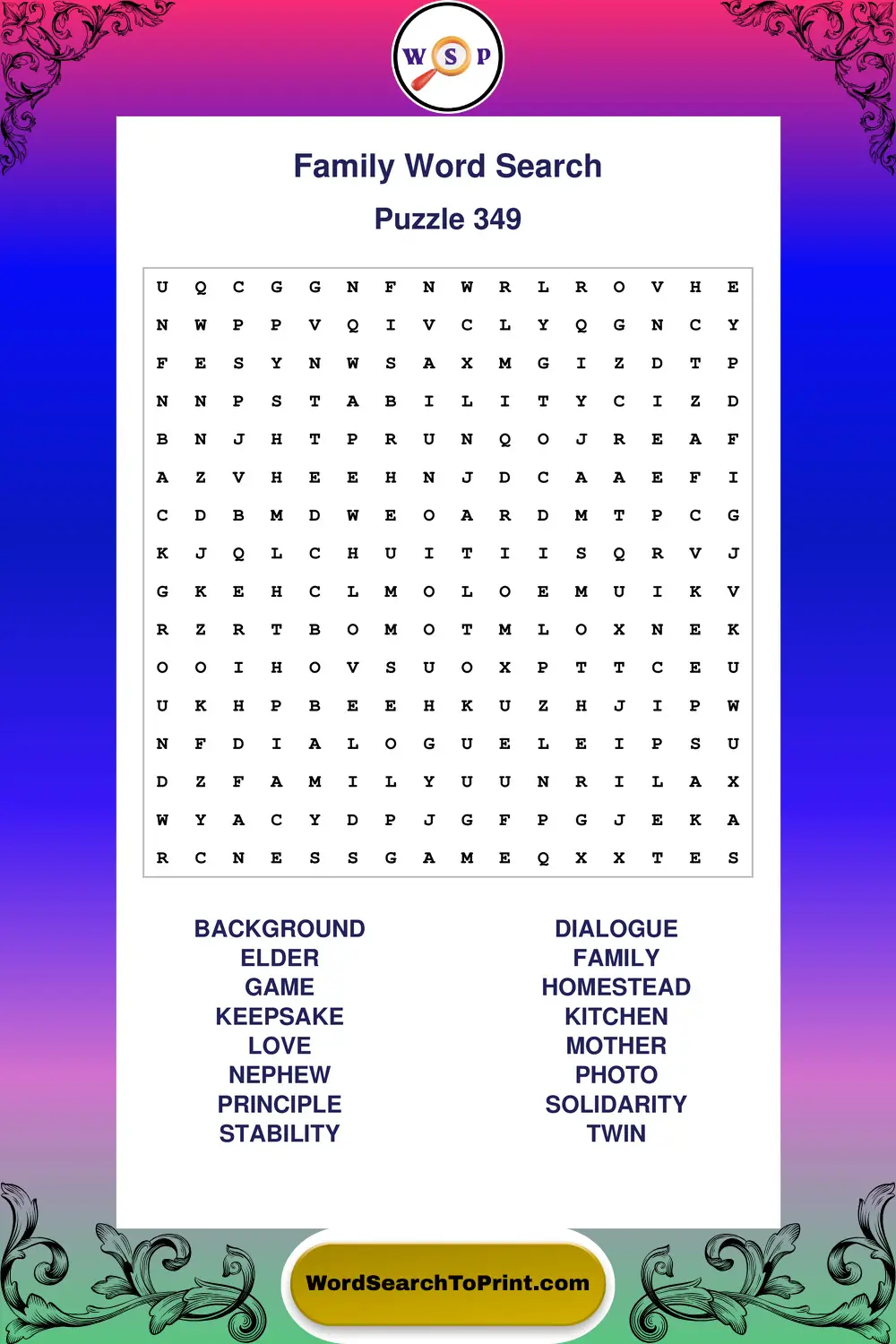 Family Word Search Puzzle 349