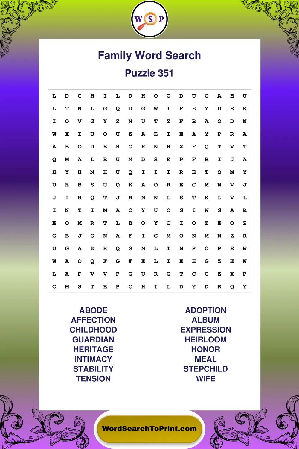 Family Word Search Puzzle 351