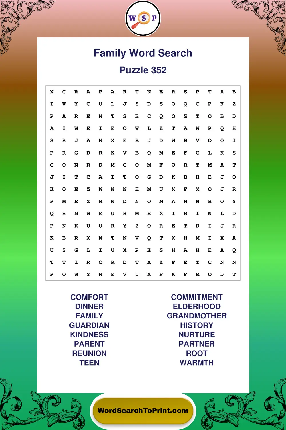 Family Word Search Puzzle 352