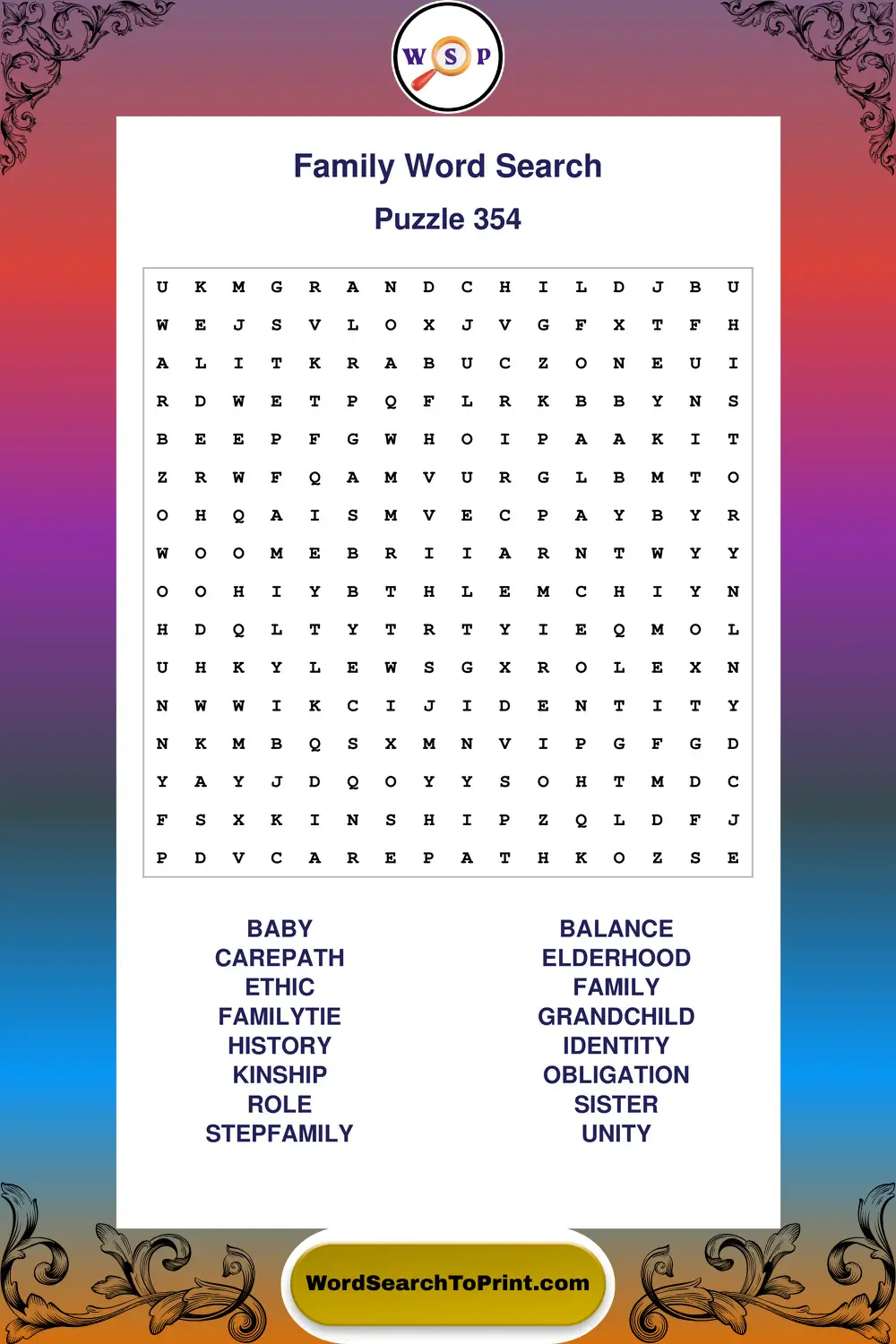 Family Word Search Puzzle 354