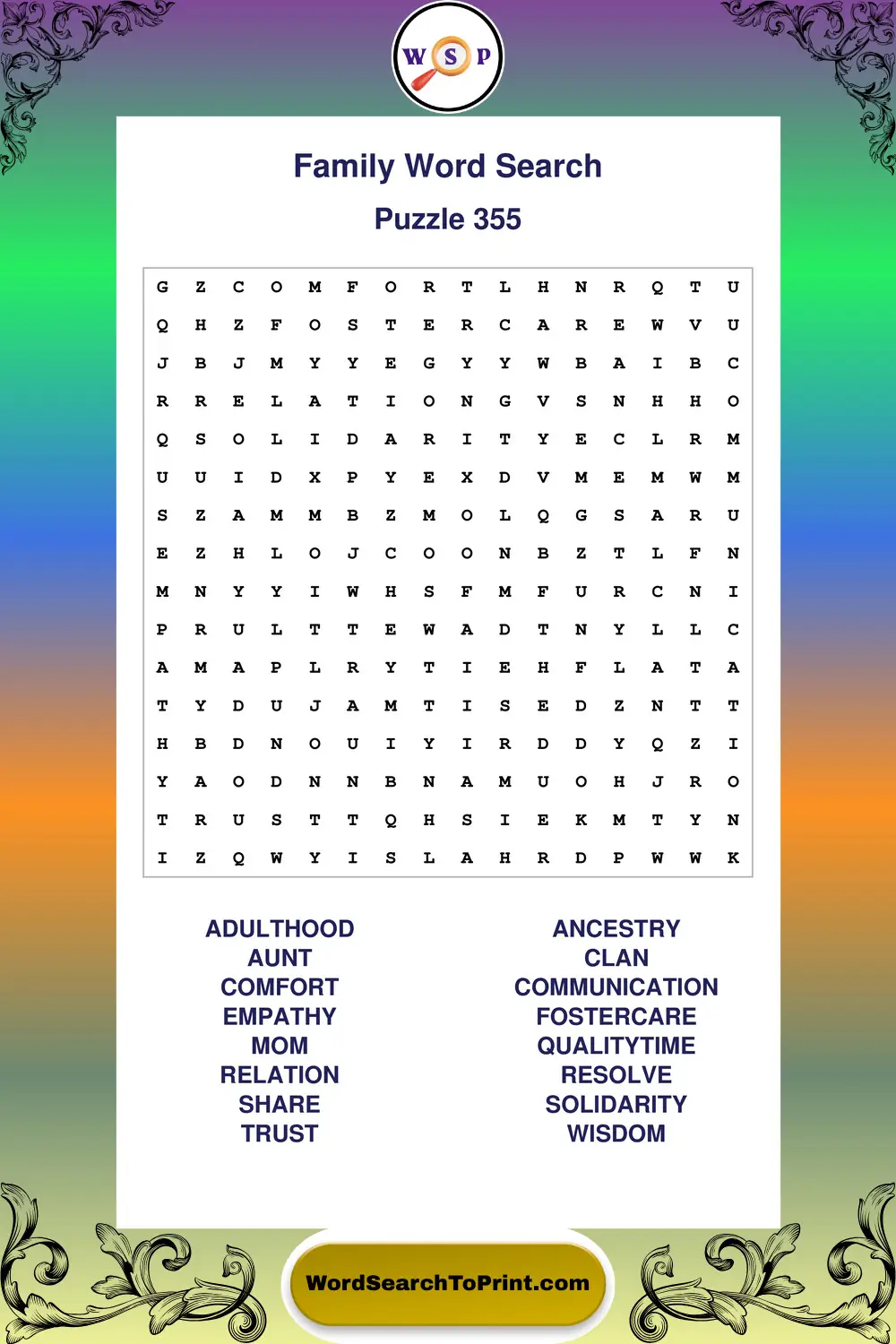 Family Word Search Puzzle 355
