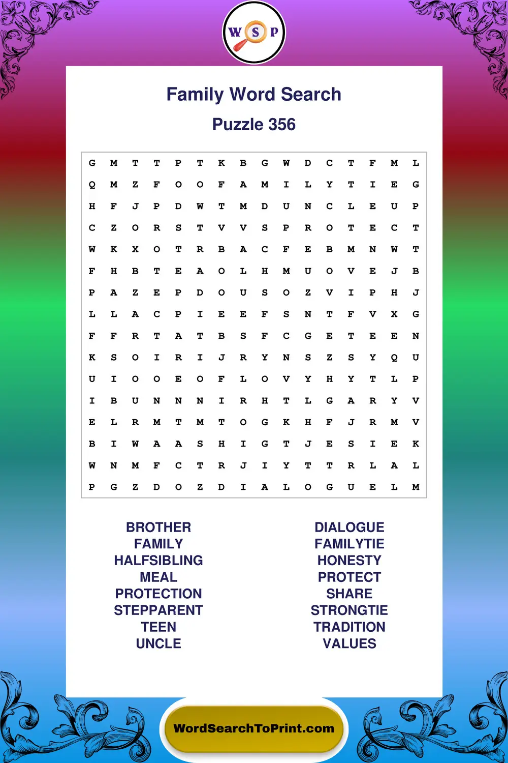 Family Word Search Puzzle 356