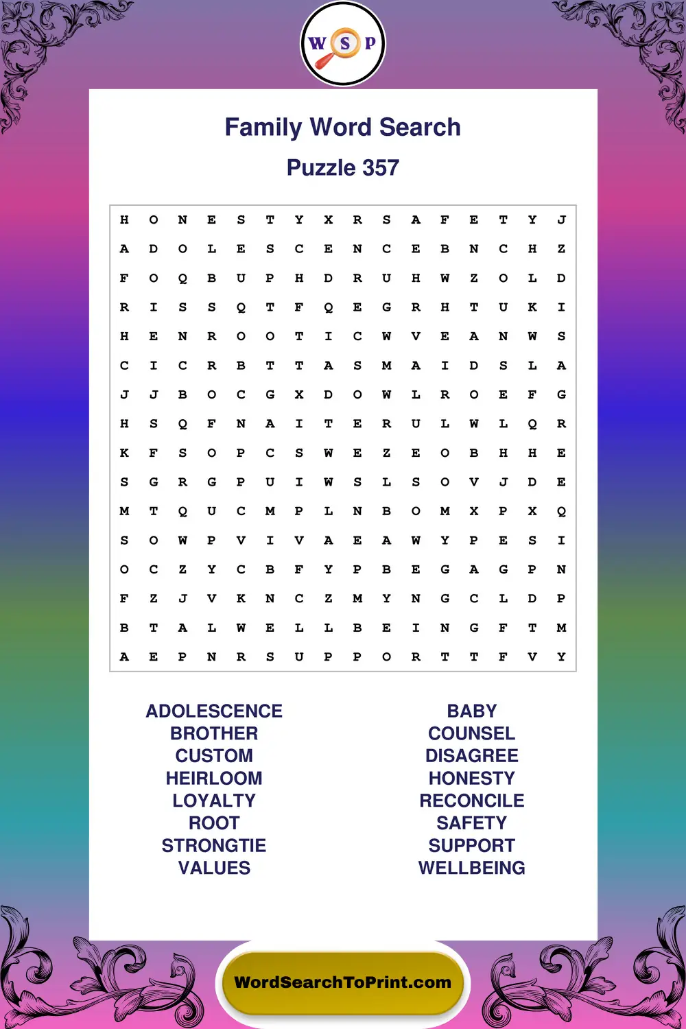Family Word Search Puzzle 357
