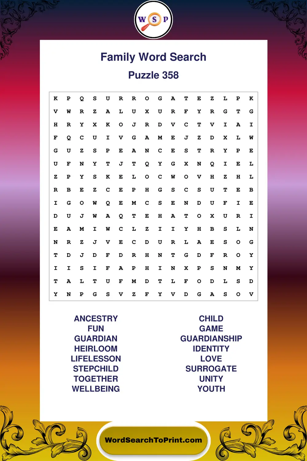 Family Word Search Puzzle 358
