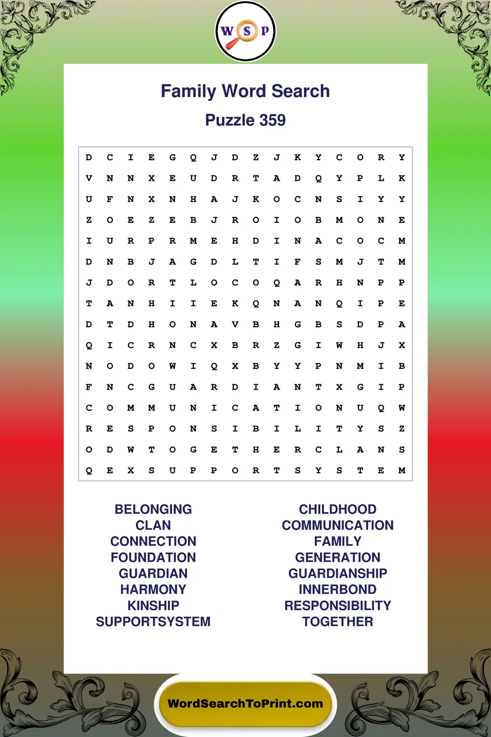 Family Word Search Puzzle 359