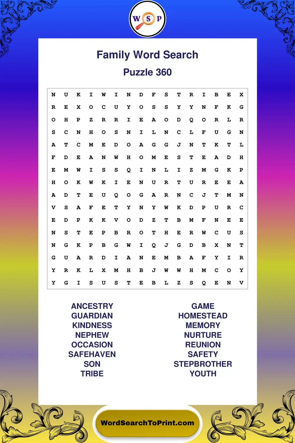 Family Word Search Puzzle 360