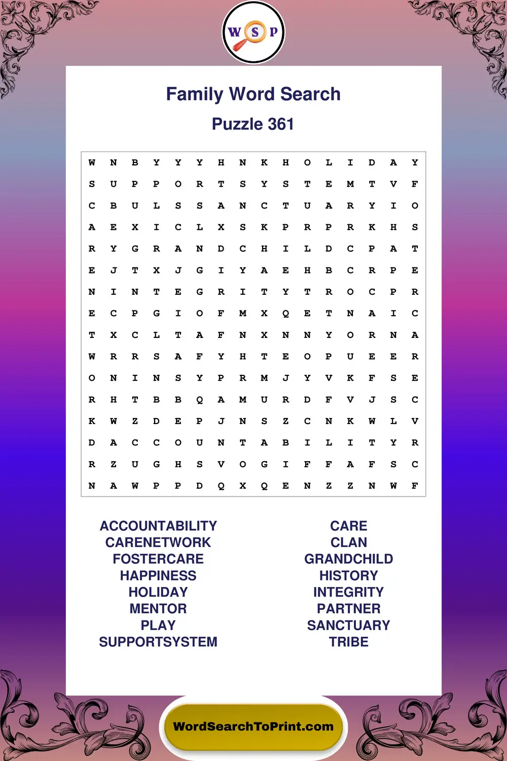 Family Word Search Puzzle 361