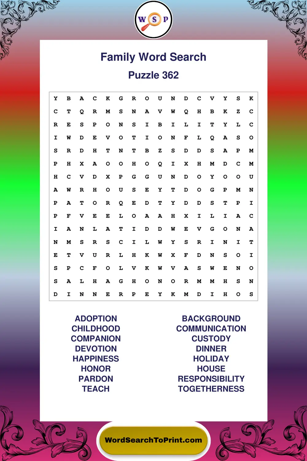 Family Word Search Puzzle 362