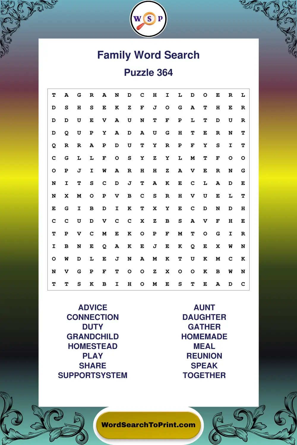 Family Word Search Puzzle 364