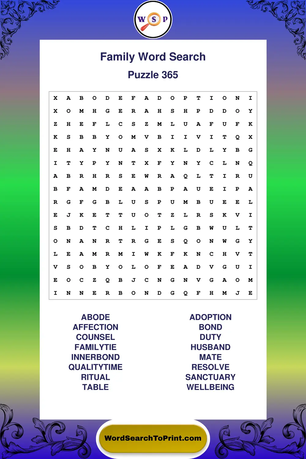 Family Word Search Puzzle 365