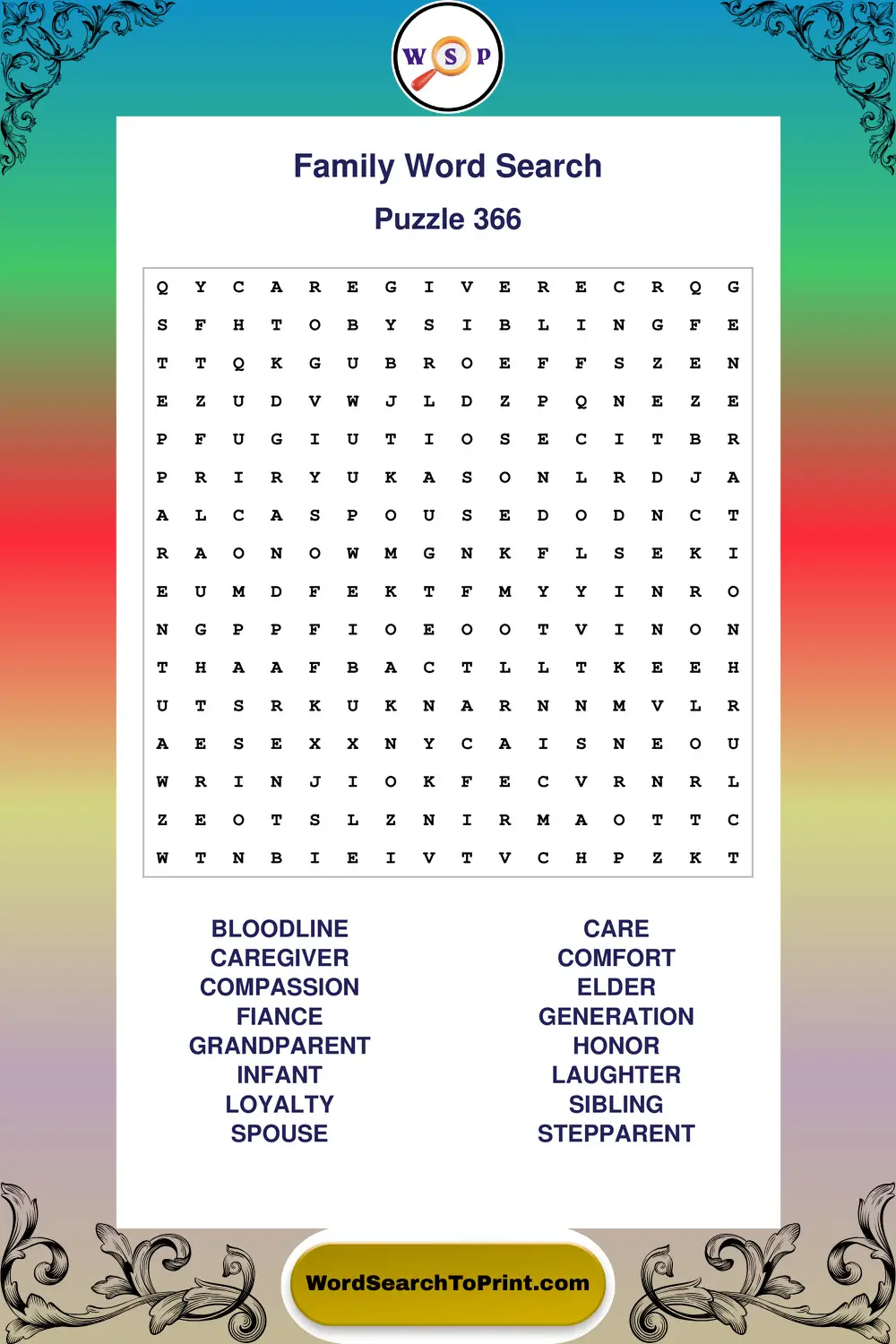 Family Word Search Puzzle 366