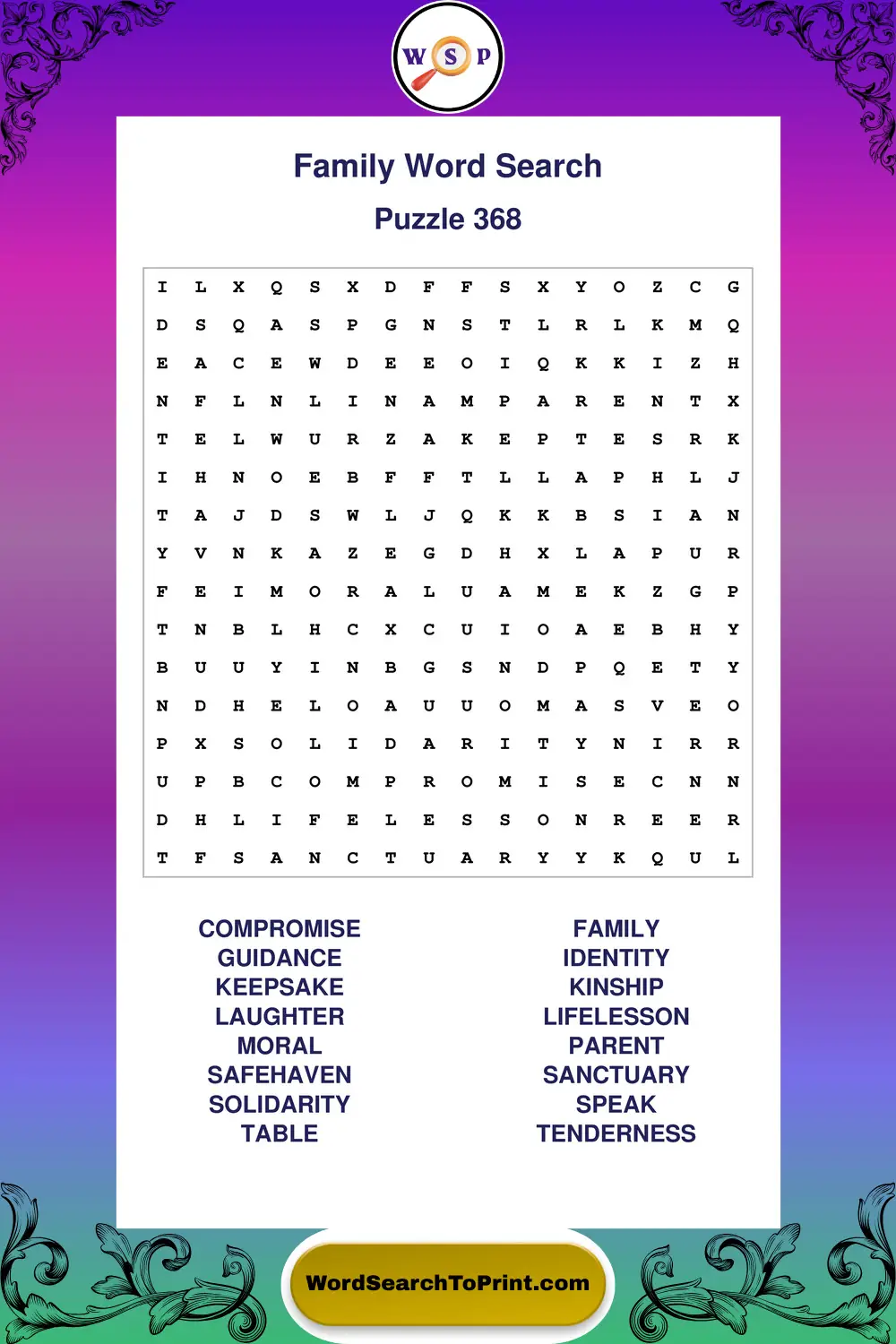 Family Word Search Puzzle 368