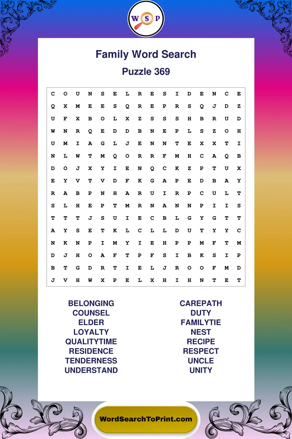 Family Word Search Puzzle 369