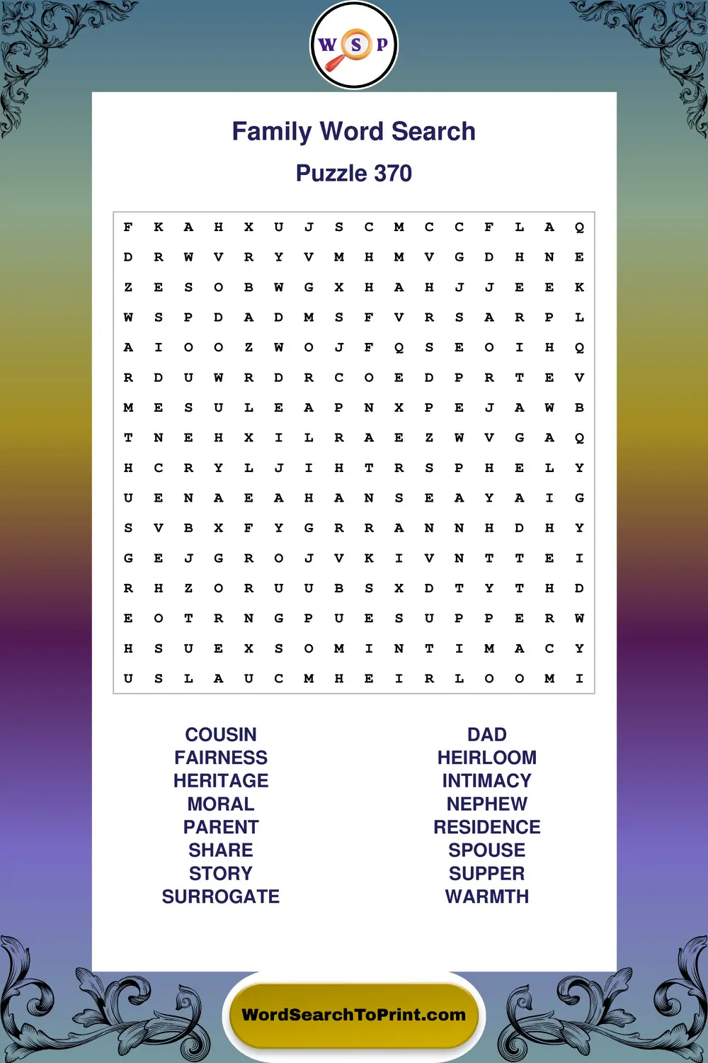 Family Word Search Puzzle 370