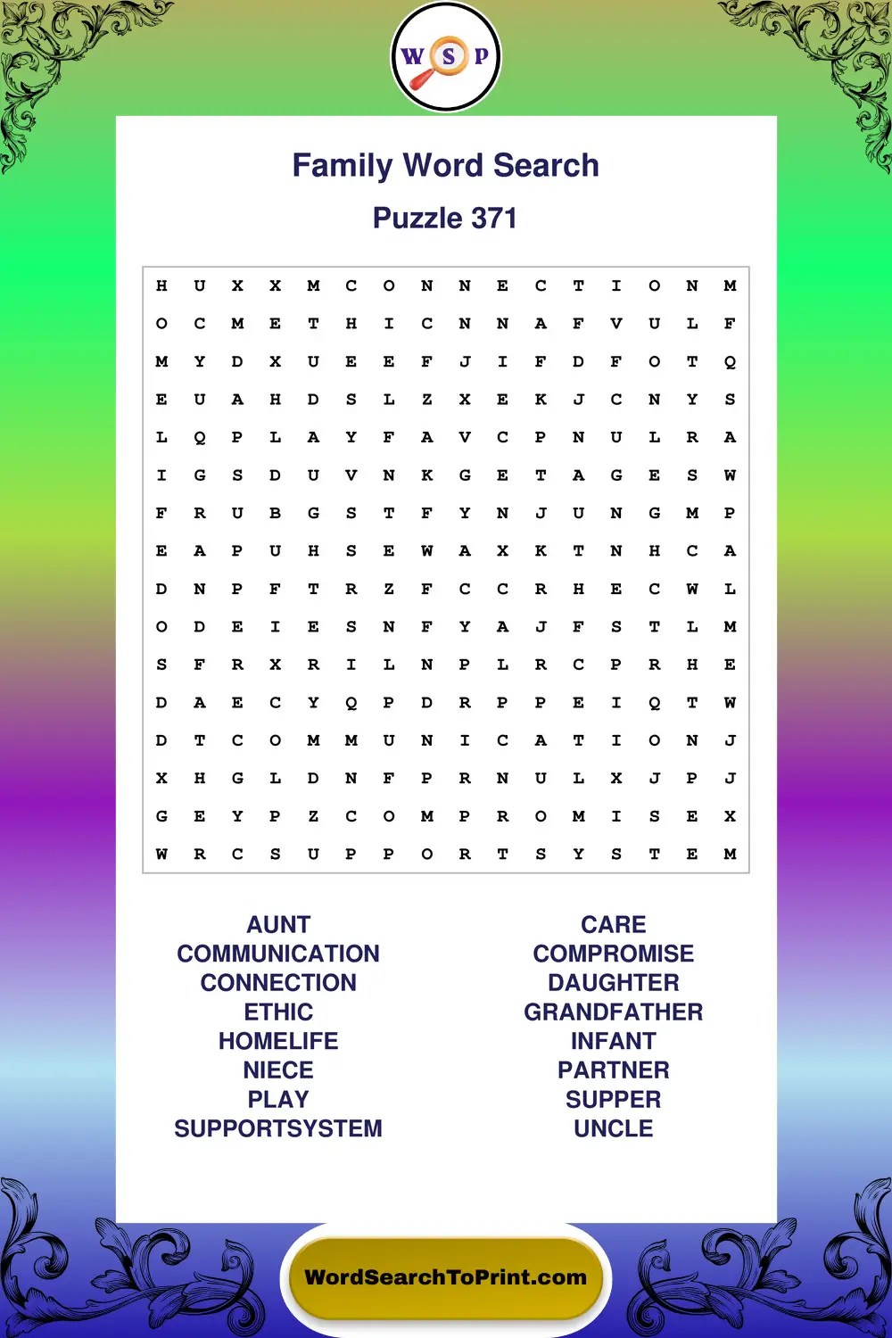 Family Word Search Puzzle 371