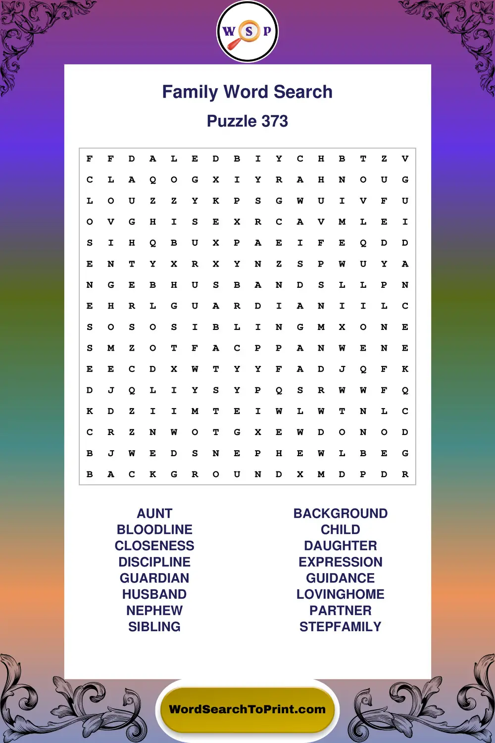 Family Word Search Puzzle 373