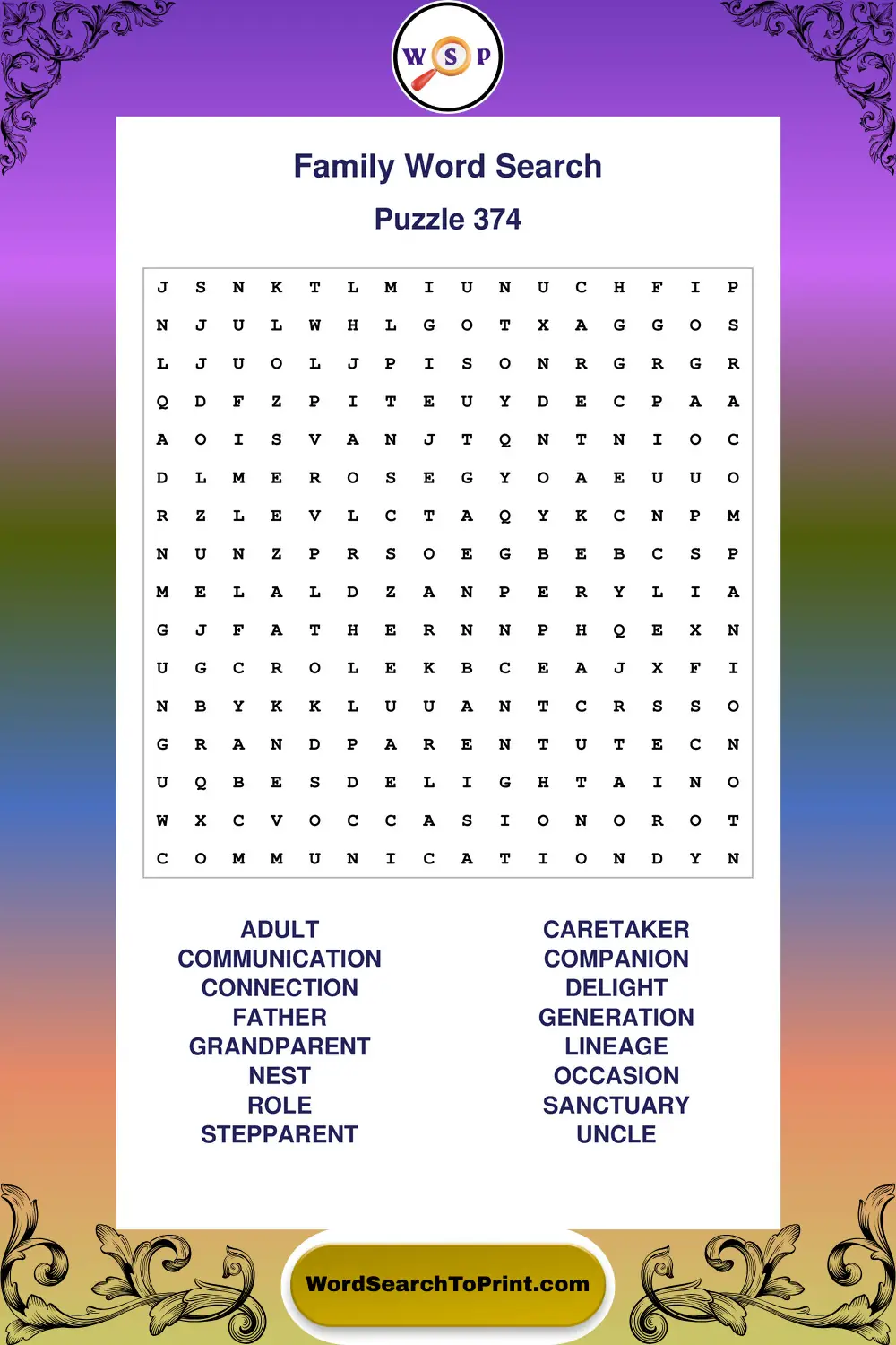 Family Word Search Puzzle 374