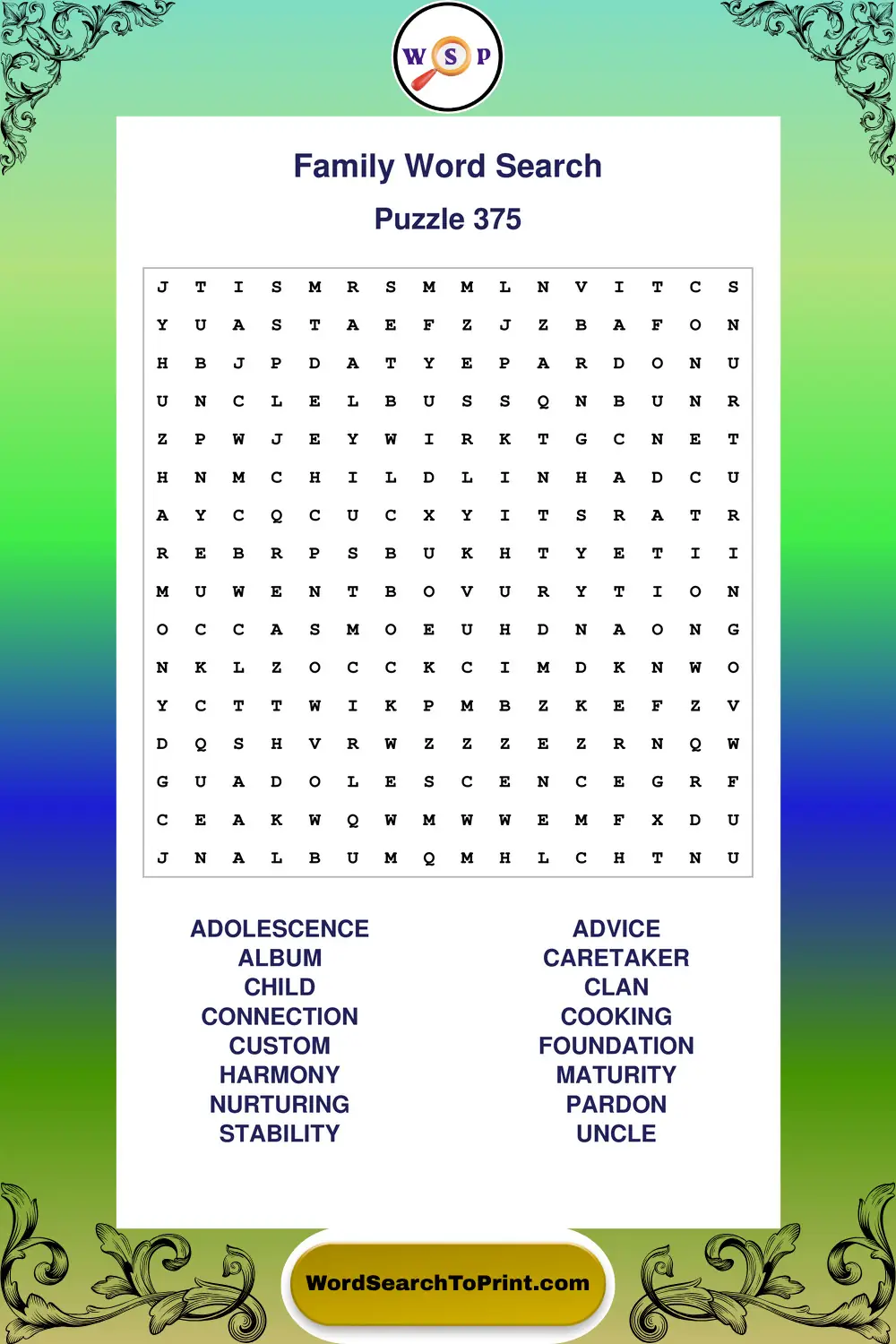 Family Word Search Puzzle 375