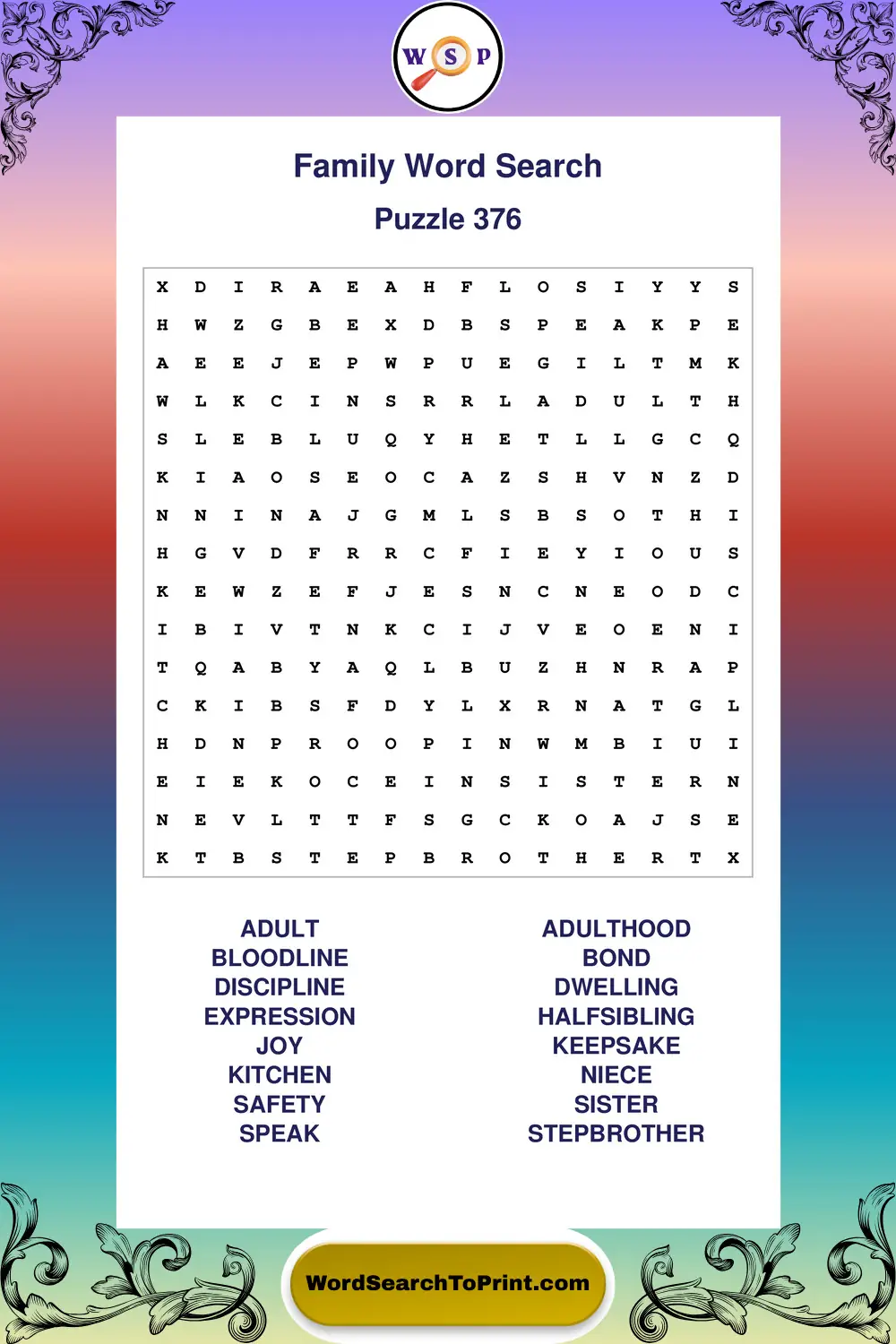 Family Word Search Puzzle 376