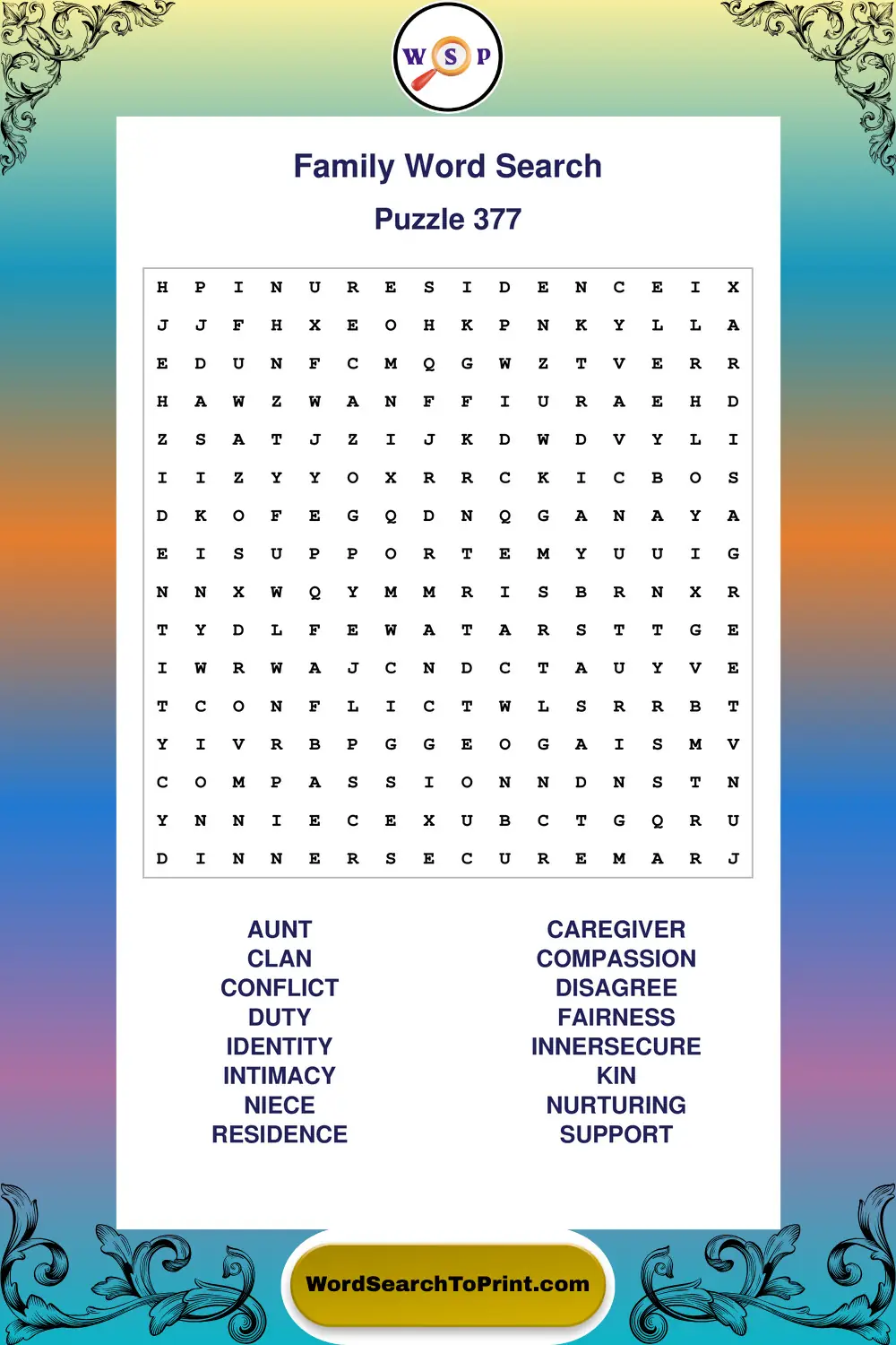 Family Word Search Puzzle 377